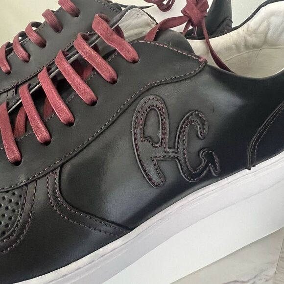 ROBERT GRAHAM Barrelman Leather Sneaker, Designer Black/Red Laces Size 11.5, NWT - Picture 4 of 16